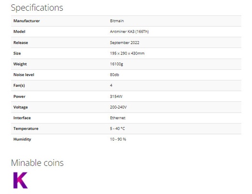 Алгоритм Bitmain Antminer KA3 166 TH/s 3154W Kadena для горнорабочего доходности горнорабочего blockchain KDA Пре-приказывая asic