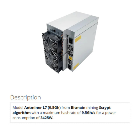 Горнорабочий Litecoin Dogecoin Bitmain Asic Antminer L7 9.16Gh 3425W 12V Blockchain