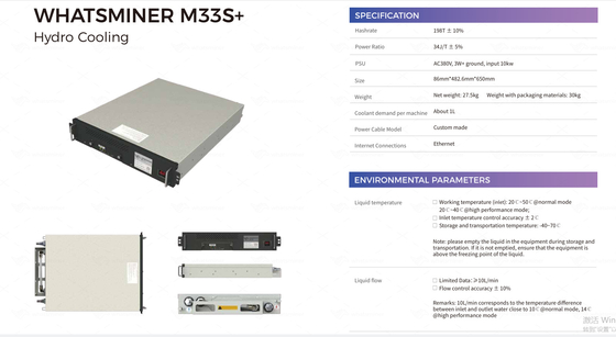 Горнорабочий алгоритма горнорабочего AC380V SHA-256 WhatsMiner M33S++ 198T 220T гидро Asic