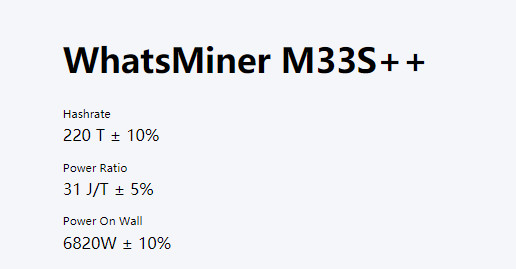 Горнорабочий алгоритма горнорабочего AC380V SHA-256 WhatsMiner M33S++ 198T 220T гидро Asic