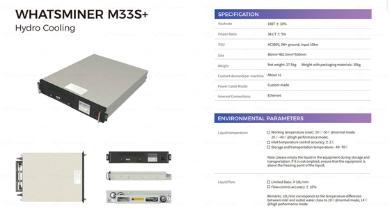 Горнорабочий LETINE MicroBT Whatsminer M53 226T M33S+ 198T 34 J/T гидро охлаждая