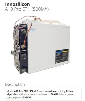 Горнорабочий Ethereum 960W EtHash Algo A10 Pro 500Mh ETH Innosilicon Asic