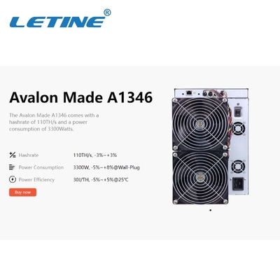 Машина минирования Bitcoin горнорабочего 3300W высокая Hashrate Avalon A1346 110th BTC Asic
