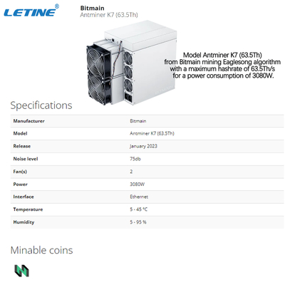 Горнорабочий Bitmain Antminer K7 Cryptocurrency Asic выгодная для монеток CKB