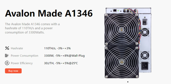 Bitcoin горнорабочего 3300W высокий Hashrate Avalon A1346 110th BTC Asic минируя Equiment