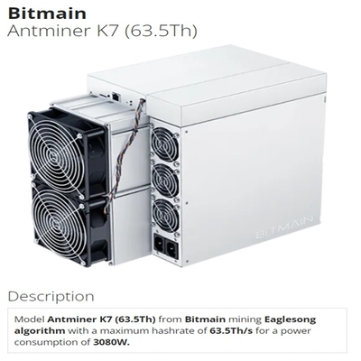 Горнорабочий 63.5Th 3080W максимальное Hashrate 63.5Th/S Bitmain Antminer K7 CKB Asic