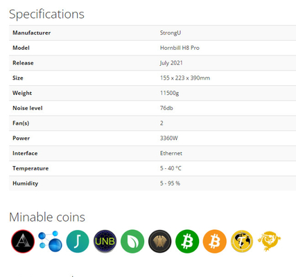 Птица-носорог H8 Pro SHA-256 3360W 76db BTC 84Th Strongu