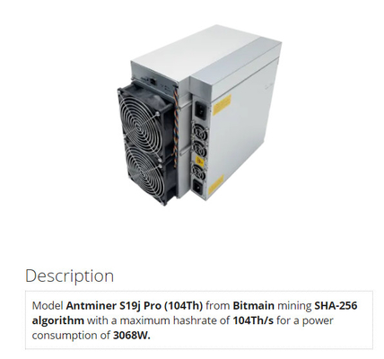 Алгоритм горнорабочего SHA-256 Blockchain Antminer S19j Pro 104Th Bitmain Asic для Bitcoin