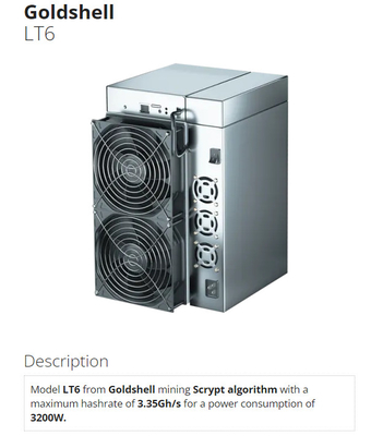 Горнорабочий 3.35G NLG LTC дожа LT6 горнорабочего 3200W раковины золота алгоритма Scrypt