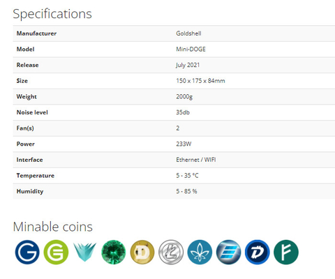 Горнорабочий расхода энергии 233W Goldshell Asic Hashrate 185Mh алгоритма Scrypt минирования Goldshell Мини-ДОЖА