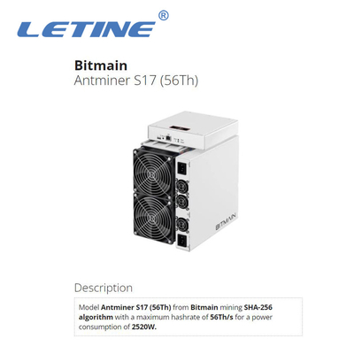 Подержанная горнорабочий машины минирования T17 Bitmain Antminer S17 56T 2520W BTC 64T S17+ 73T 76T Asic