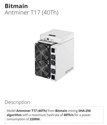 Минирование Bitcoin Bitmain Asic Antminer SHA256 Antminer T17 40T 7nm 2200W BTC 55 W/T