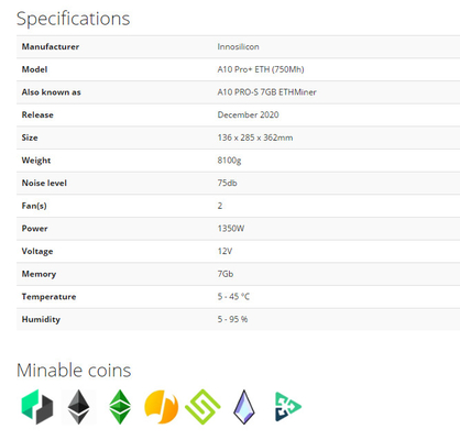 Горнорабочий Ethereum 960W EtHash Algo A10 Pro 500Mh ETH Innosilicon Asic