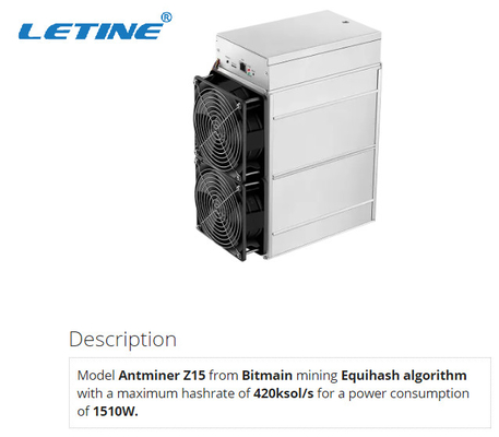 Горнорабочий Asic Bitmain Antminer Z15 420ksol/s для минировать монетку Hush ZEC в запасе