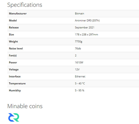 Машина минирования DR5 монетки DCR Asic Bitmain Antminer DR5 35Th продажи 34TH