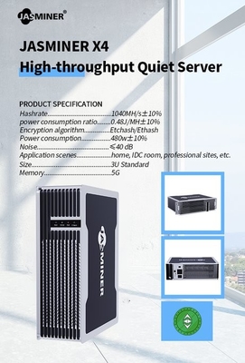 Малошумный размер 480W Jasminer X4-Q 1040m горнорабочего ETH Ethash мини компактный выгодный